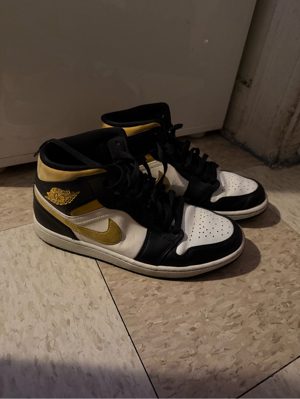 Jordan Men's Mid-Top Sneakers in Black, White & Gold